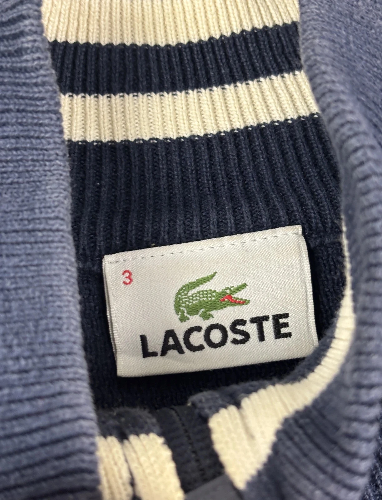 Lacoste Full Zip Cotton Navy Blue Vest | Logo Croc Cardigan High Neck Knit | Size S – photo 6